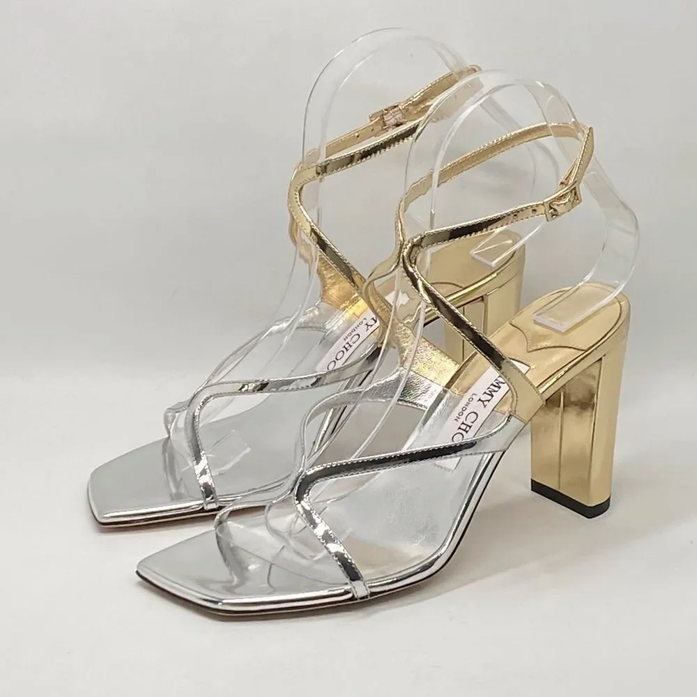 Jimmy Choo Azie 85MM Metallic Leather Sandals size 37